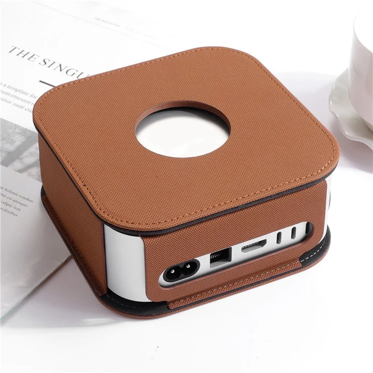 For Apple Mac Mini M4  /  M4 Pro Leather Case Protective Cover with Silicone Cable Ties - Brown