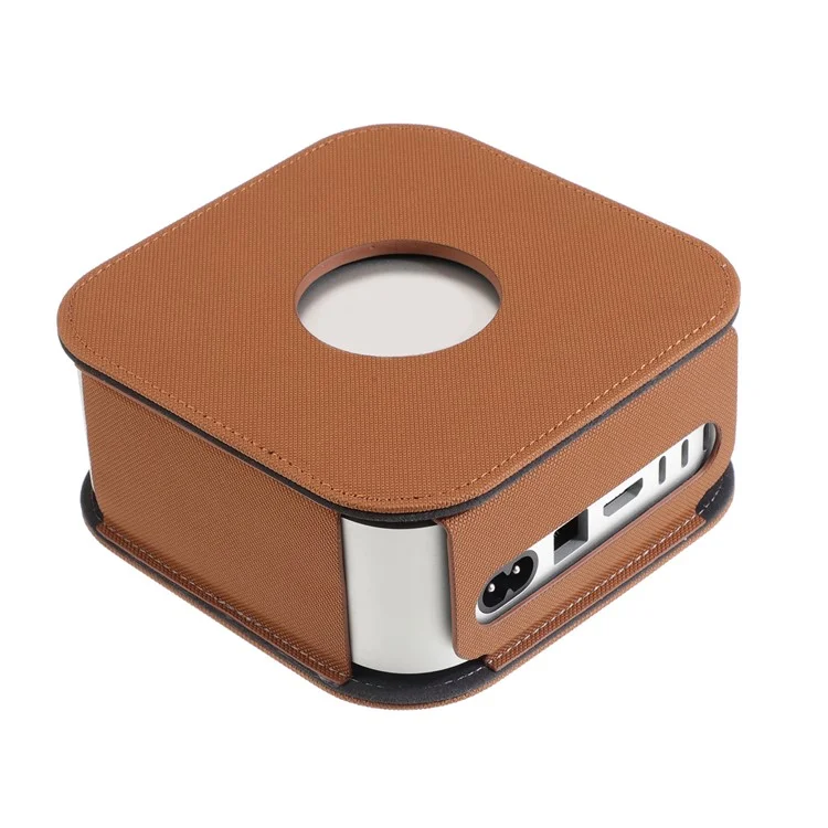 For Apple Mac Mini M4  /  M4 Pro Leather Case Protective Cover with Silicone Cable Ties - Brown