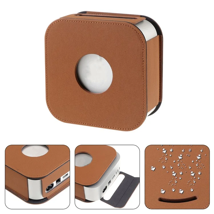 For Apple Mac Mini M4  /  M4 Pro Leather Case Protective Cover with Silicone Cable Ties - Brown