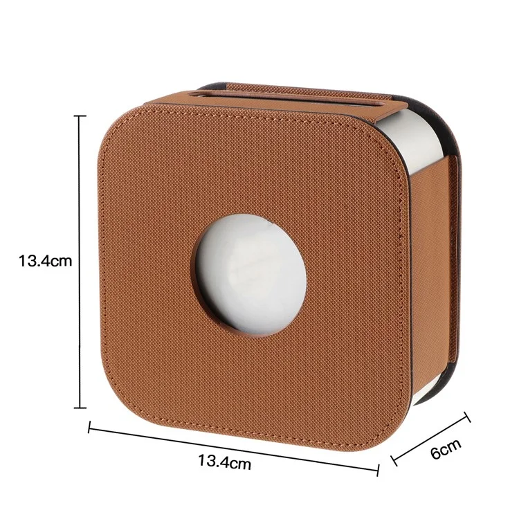 For Apple Mac Mini M4  /  M4 Pro Leather Case Protective Cover with Silicone Cable Ties - Brown