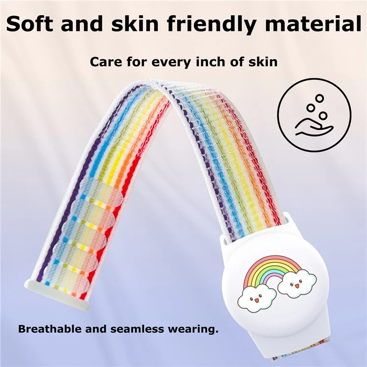 For AirTag Tracker Protective Case Cartoon TPU Cover Nylon Magic Tape Wristband with Protective Films - Rainbow