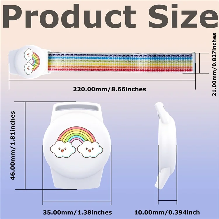 For AirTag Tracker Protective Case Cartoon TPU Cover Nylon Magic Tape Wristband with Protective Films - Rainbow
