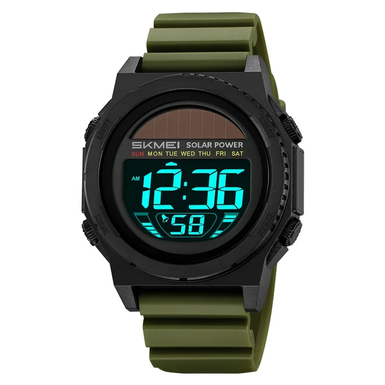 SKMEI 2358 Solar Powered Digital Watch Electronic Waterproof Sports Wristwatch with EL Backlight - Army Green