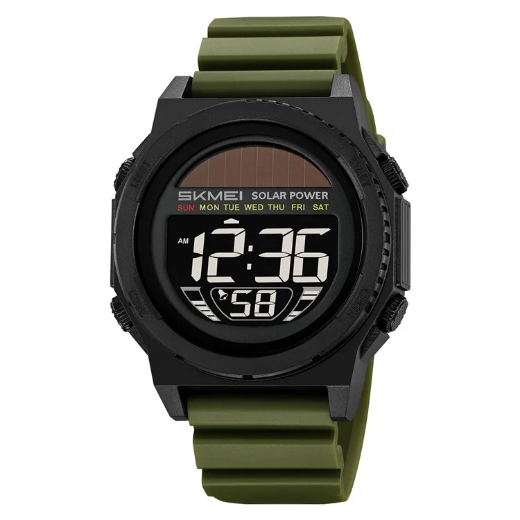 SKMEI 2358 Solar Powered Digital Watch Electronic Waterproof Sports Wristwatch with EL Backlight - Army Green