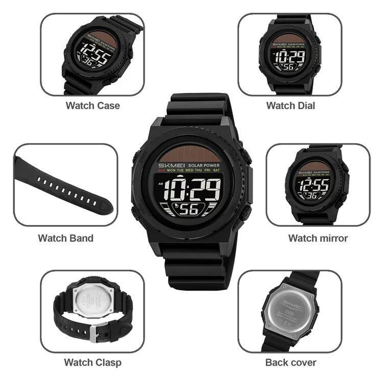 SKMEI 2358 Solar Powered Digital Watch Electronic Waterproof Sports Wristwatch with EL Backlight - Army Green
