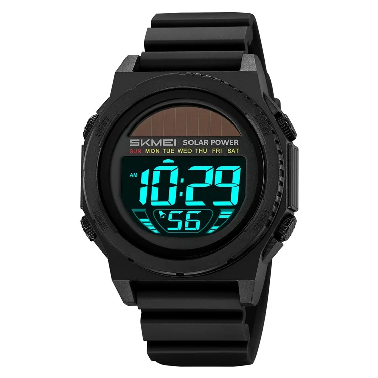 SKMEI 2358 Solar Powered Digital Watch Electronic Waterproof Sports Wristwatch with EL Backlight - Black / Black Dial