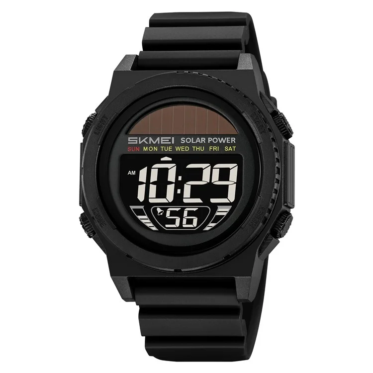 SKMEI 2358 Solar Powered Digital Watch Electronic Waterproof Sports Wristwatch with EL Backlight - Black / Black Dial