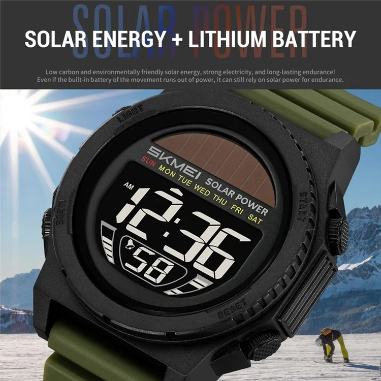 SKMEI 2358 Solar Powered Digital Watch Electronic Waterproof Sports Wristwatch with EL Backlight - Black / Black Dial