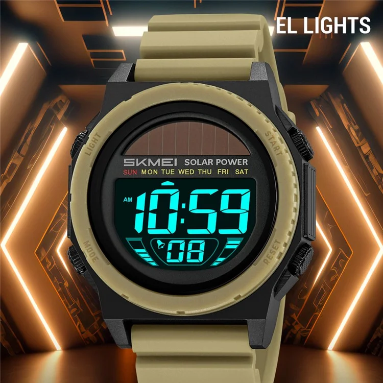 SKMEI 2358 Solar Powered Digital Watch Electronic Waterproof Sports Wristwatch with EL Backlight - Black / Black Dial