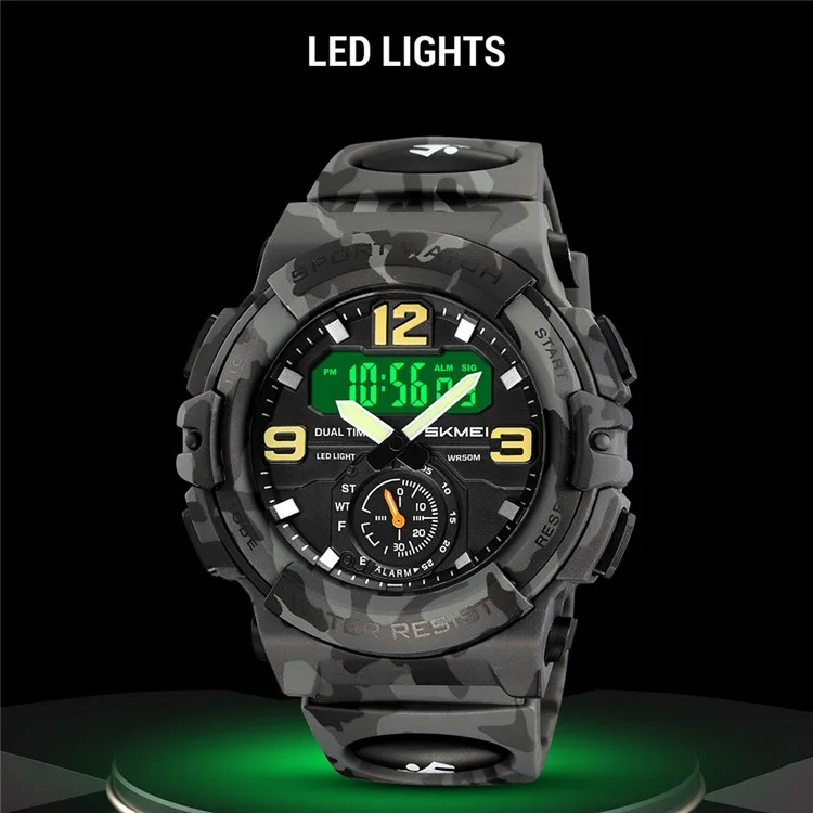 Relógio Esportivo Digital SKMEI 2341 com Design Camuflado, à Prova d'Água e Luz de Fundo LED - Preto