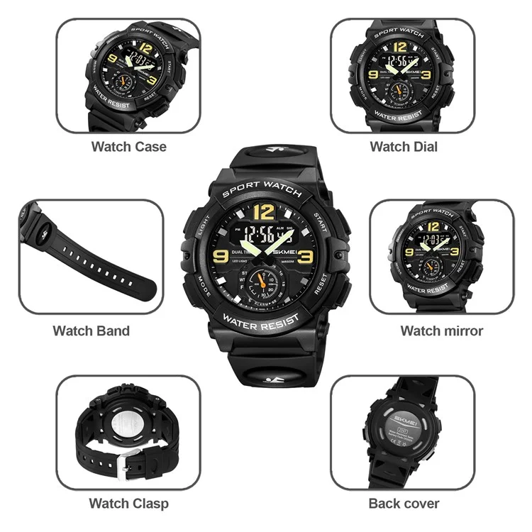Relógio Esportivo Digital SKMEI 2341 com Design Camuflado, à Prova d'Água e Luz de Fundo LED - Preto