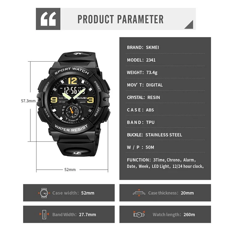 Relógio Esportivo Digital SKMEI 2341 com Design Camuflado, à Prova d'Água e Luz de Fundo LED - Preto