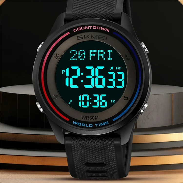 SKMEI 2348 Digital Watch for Students World Time Stopwatch Countdown Timer Outdoor Electronic Wristwatch - White