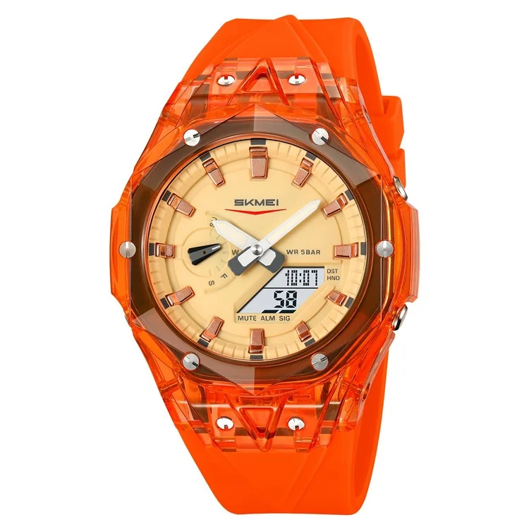 SKMEI 2411 Multifunction Electronic Watch Digital + Analog Display Transparent Case Luminous Wristwatch - Orange