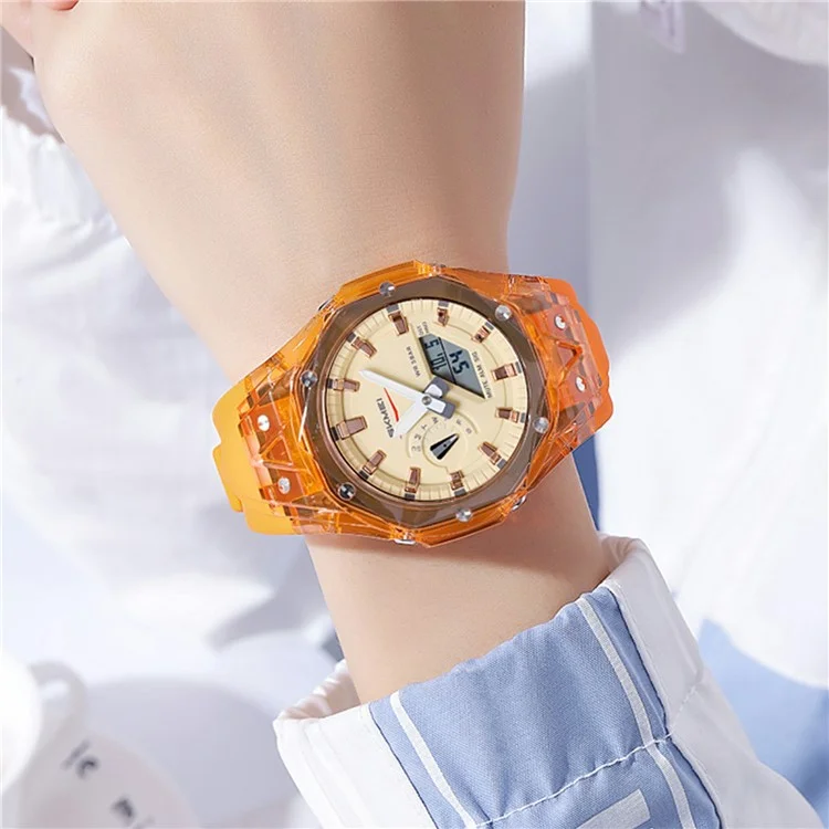 SKMEI 2411 Multifunction Electronic Watch Digital + Analog Display Transparent Case Luminous Wristwatch - Orange