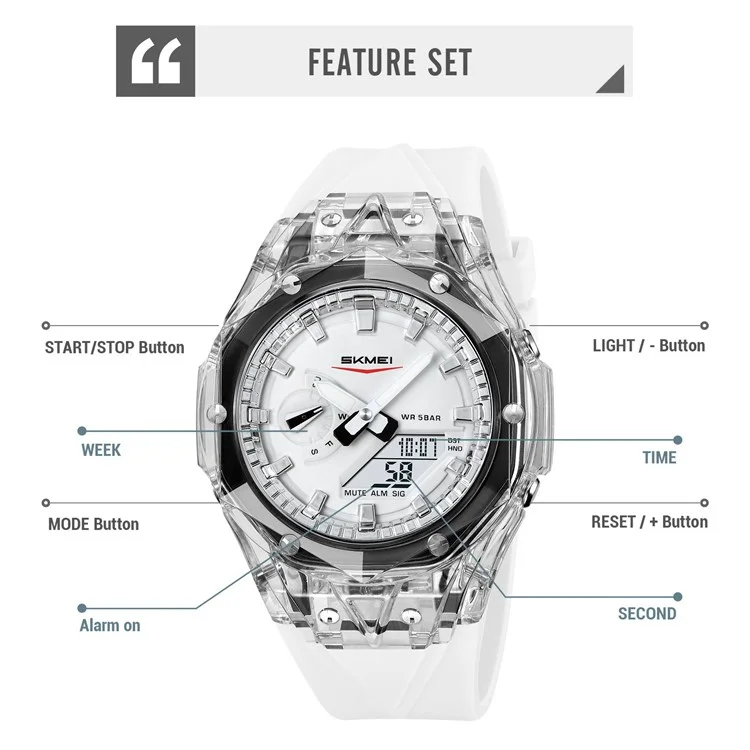SKMEI 2411 Multifunction Electronic Watch Digital + Analog Display Transparent Case Luminous Wristwatch - Orange