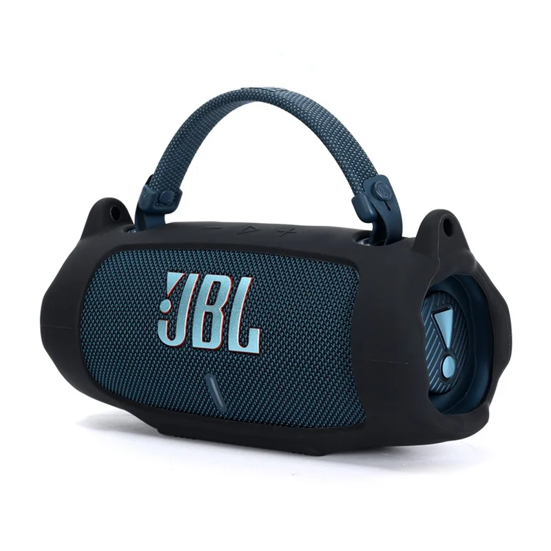 For JBL Charge 6 Soft Silicone Case Wireless Speaker Protective Cover with Shoulder Strap / Carabiner - Black