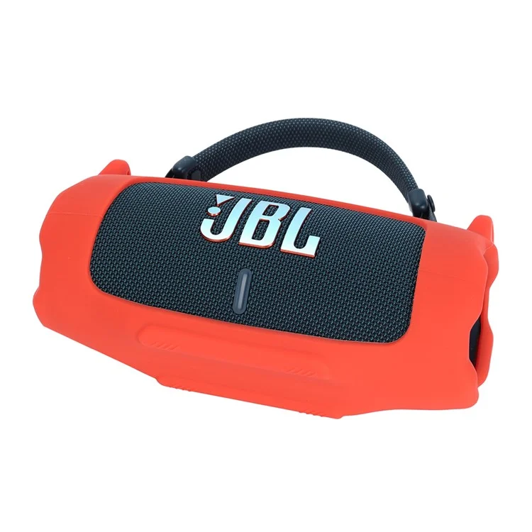 For JBL Charge 6 Soft Silicone Case Wireless Speaker Protective Cover with Shoulder Strap / Carabiner - Red