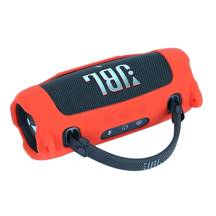 For JBL Charge 6 Soft Silicone Case Wireless Speaker Protective Cover with Shoulder Strap / Carabiner - Red