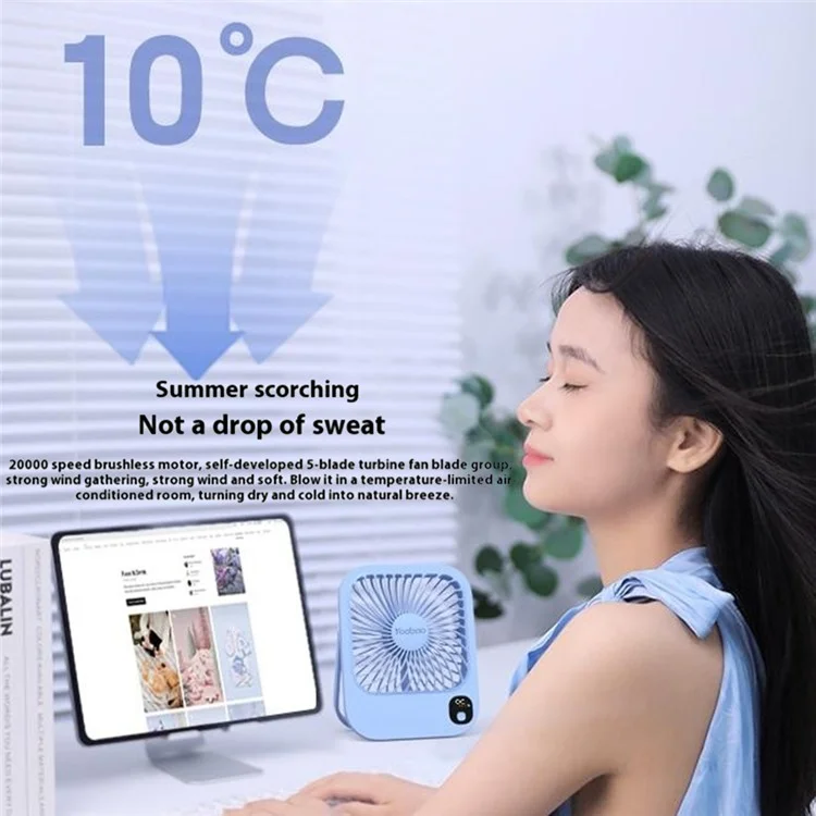 YOOBAO Y-F01P Portable Mini Fan 10000mAh Battery Powered 3 Speed Cooling Fan for Home / Travel Use - Blue