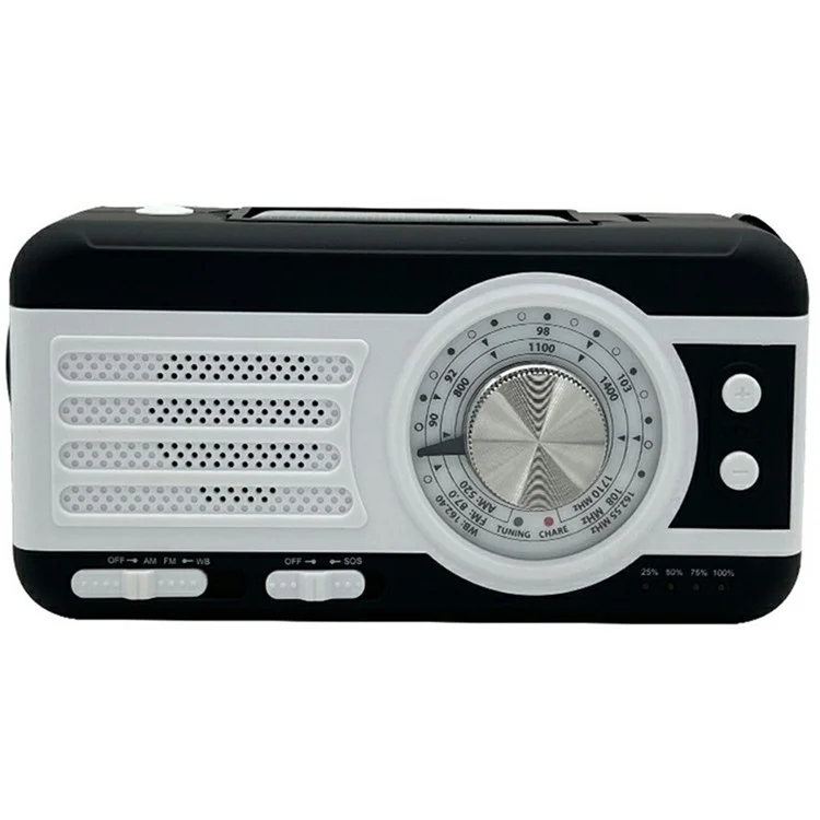Rádio de Emergência Solar WB-1 com Manivela para Exteriores, Lanterna, Alerta Meteorológico SOS, Receptor AM / FM / WB - Branco