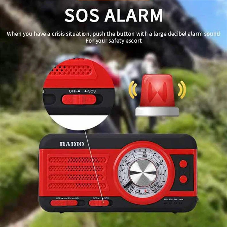 Rádio de Emergência Solar WB-1 com Manivela para Exteriores, Lanterna, Alerta Meteorológico SOS, Receptor AM / FM / WB - Branco