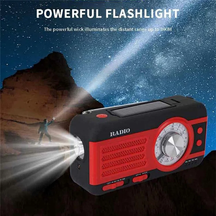 Rádio de Emergência Solar WB-1 com Manivela para Exteriores, Lanterna, Alerta Meteorológico SOS, Receptor AM / FM / WB - Branco