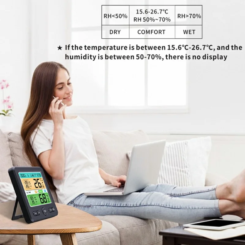 TS-6211 Multifunctional Digital Hygrometer Thermometer Large Display Temperature Humidity Monitor Electronic Clock - White