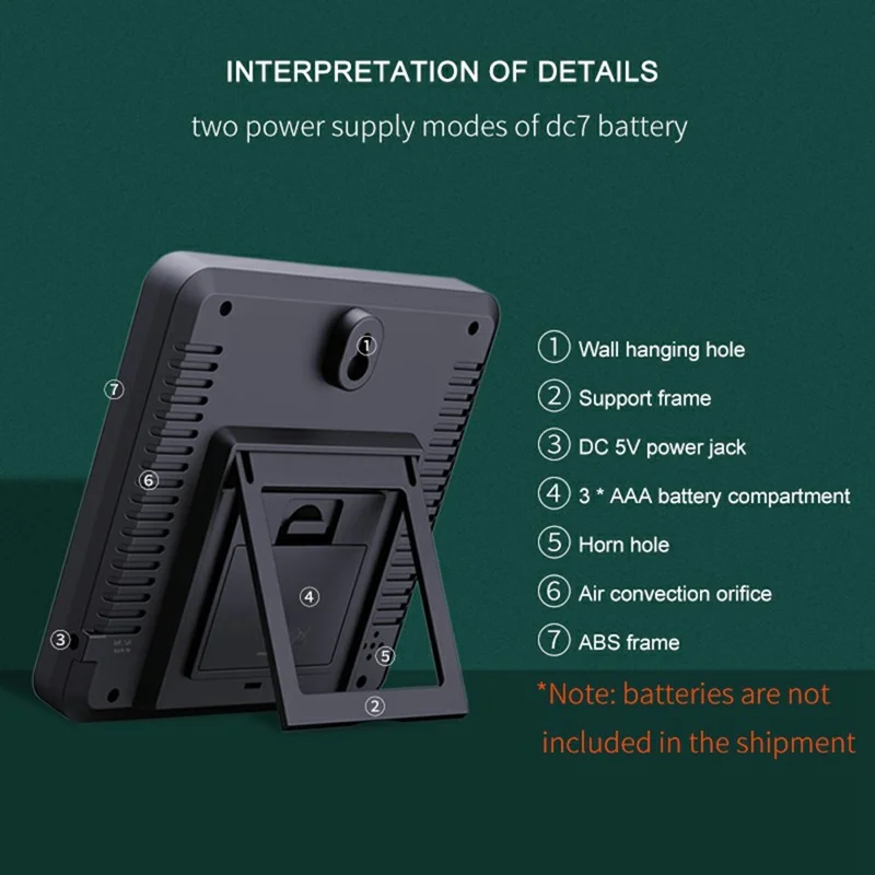 TS-6211 Multifunctional Digital Hygrometer Thermometer Large Display Temperature Humidity Monitor Electronic Clock - White