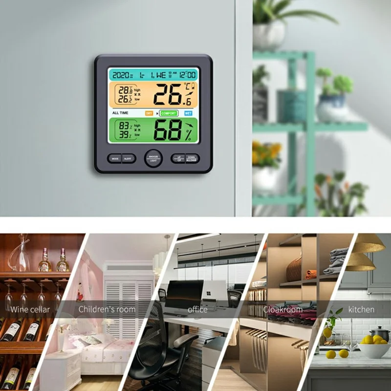 TS-6211 Multifunctional Digital Hygrometer Thermometer Large Display Temperature Humidity Monitor Electronic Clock - White