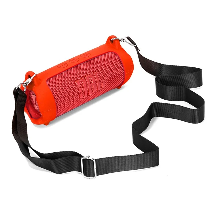 For JBL Flip 7 Speaker Silicone Case Portable Protective Cover with Shoulder Strap / Carabiner - Red