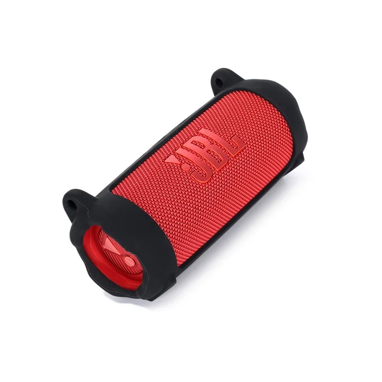 For JBL Flip 7 Speaker Silicone Case Portable Protective Cover with Shoulder Strap / Carabiner - Red