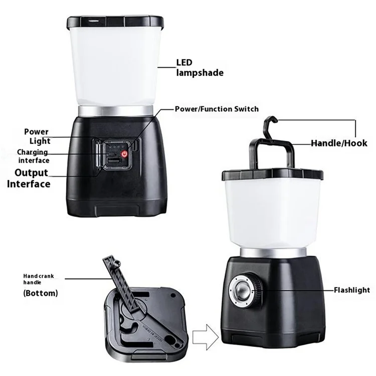 RD269 Multifunction Hand Crank Camping Lantern 3W LED Flashlight Emergency Phone Charger - Orange