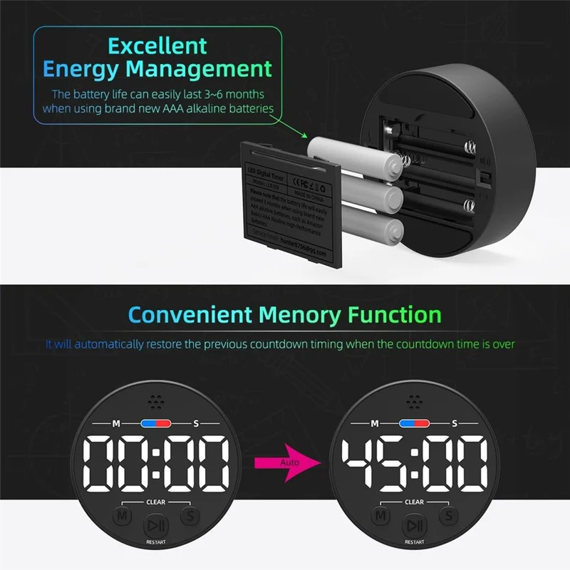 GL320 LLR109 Magnetic LED Timer Digital Display Countdown Clock for Kitchen Baking Timing Tool - White