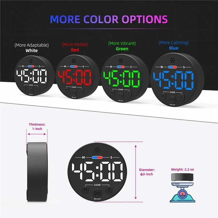 GL320 LLR109 Magnetic LED Timer Digital Display Countdown Clock for Kitchen Baking Timing Tool - White