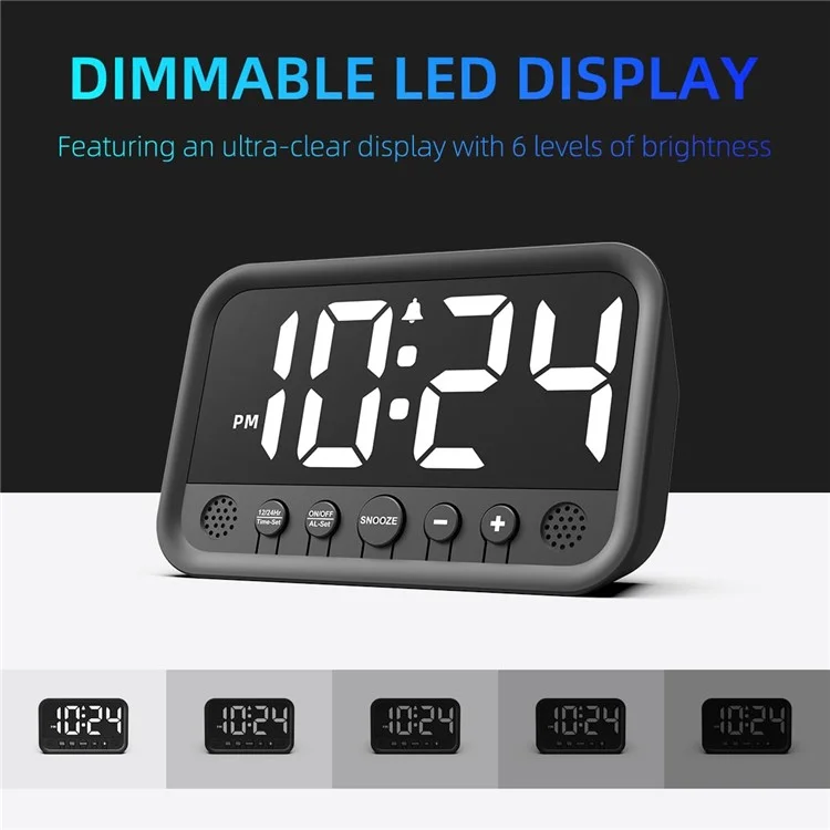 LLR104 Adjustable Volume Digital Alarm Clock USB Powered LED Display Desktop Clock with Snooze Function - White