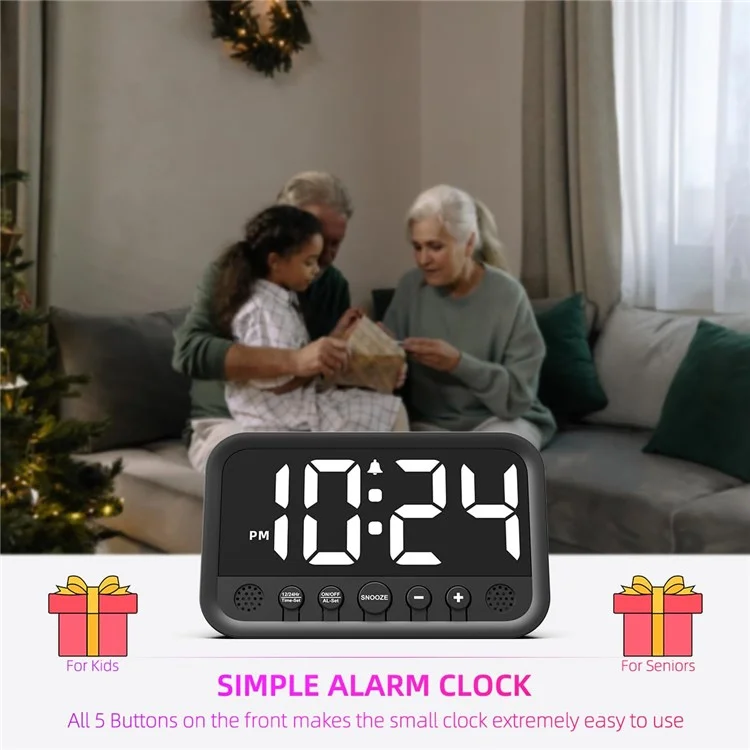 LLR104 Adjustable Volume Digital Alarm Clock USB Powered LED Display Desktop Clock with Snooze Function - White