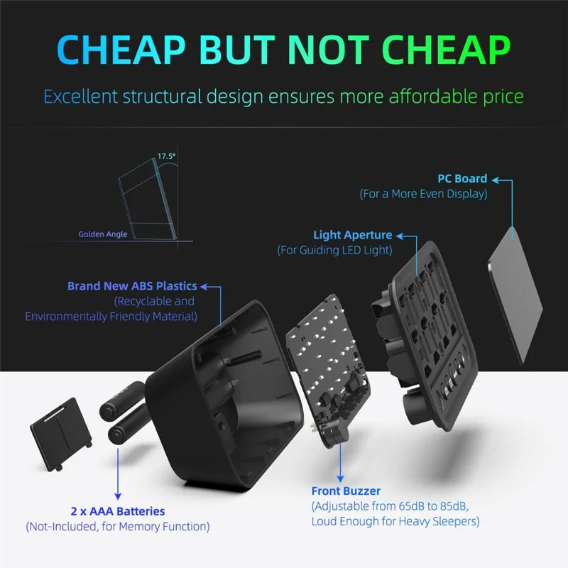 LLR104 Adjustable Volume Digital Alarm Clock USB Powered LED Display Desktop Clock with Snooze Function - Green