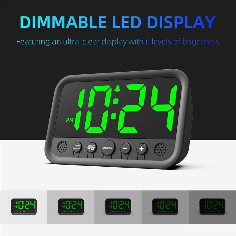 LLR104 Adjustable Volume Digital Alarm Clock USB Powered LED Display Desktop Clock with Snooze Function - Green