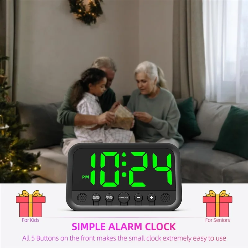 LLR104 Adjustable Volume Digital Alarm Clock USB Powered LED Display Desktop Clock with Snooze Function - Green