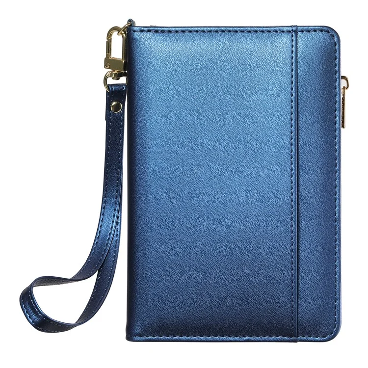 Cartera Multifuncional con Protección RFID, Porta Pasaporte con Cremallera, Organizador de Tarjetas, Bolsillo para Monedas y Correa de Muñeca - Azul Real