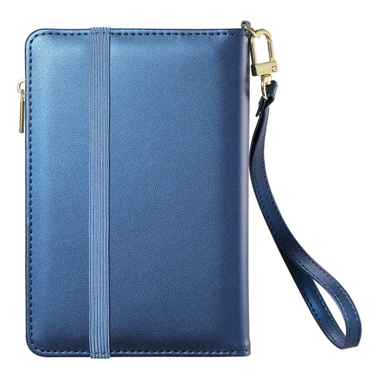 Cartera Multifuncional con Protección RFID, Porta Pasaporte con Cremallera, Organizador de Tarjetas, Bolsillo para Monedas y Correa de Muñeca - Azul Real