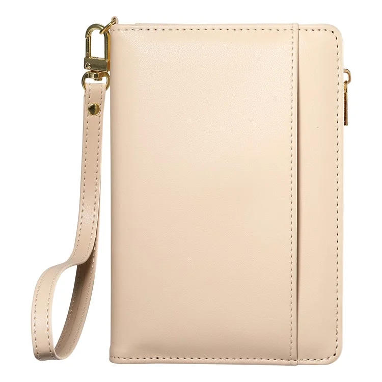 Multifunctional Wallet Zippered Passport Holder Card Organizer with Coin Pocket Wrist Strap RFID Protection - Apricot