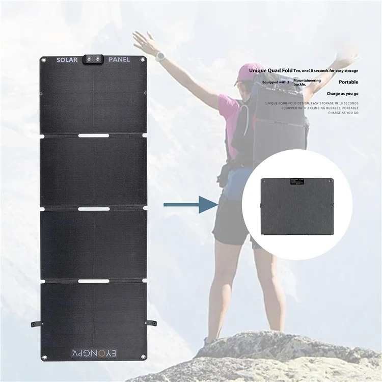 EYONGPV EYA55-23SP4 Foldable Solar Panel Charger for Phone Devices 55W Super Fast Charging Outdoor Power Bank - Black