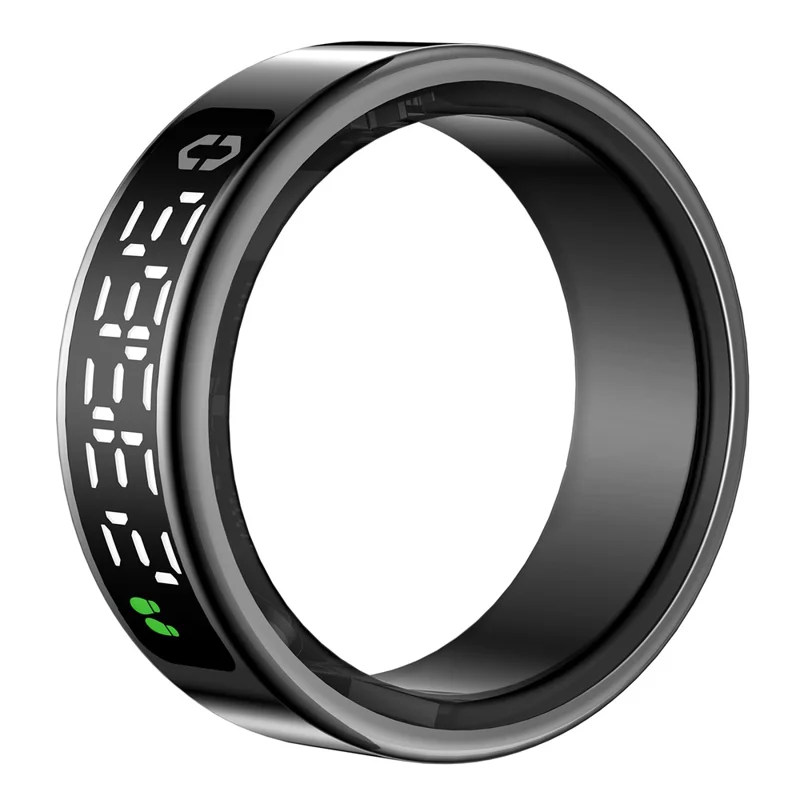 SY01 Digital Display Smart Ring Sleep Tracker Blood Oxygen Heart Rate Monitor with Charging Case - Black / Size 8