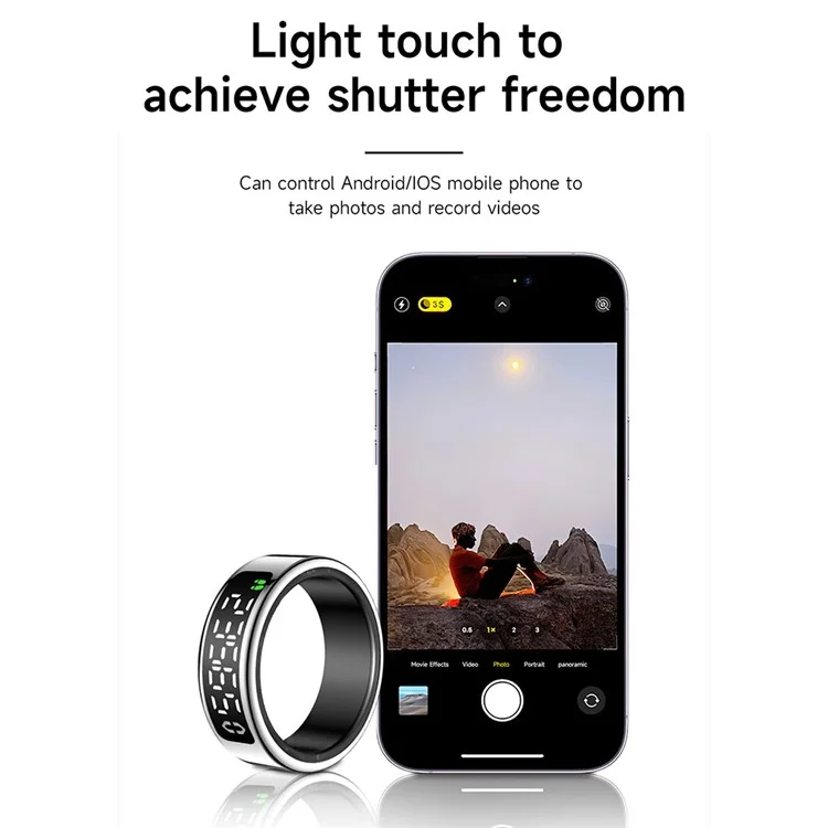 SY01 Digital Display Smart Ring Sleep Tracker Blood Oxygen Heart Rate Monitor with Charging Case - Black / Size 8
