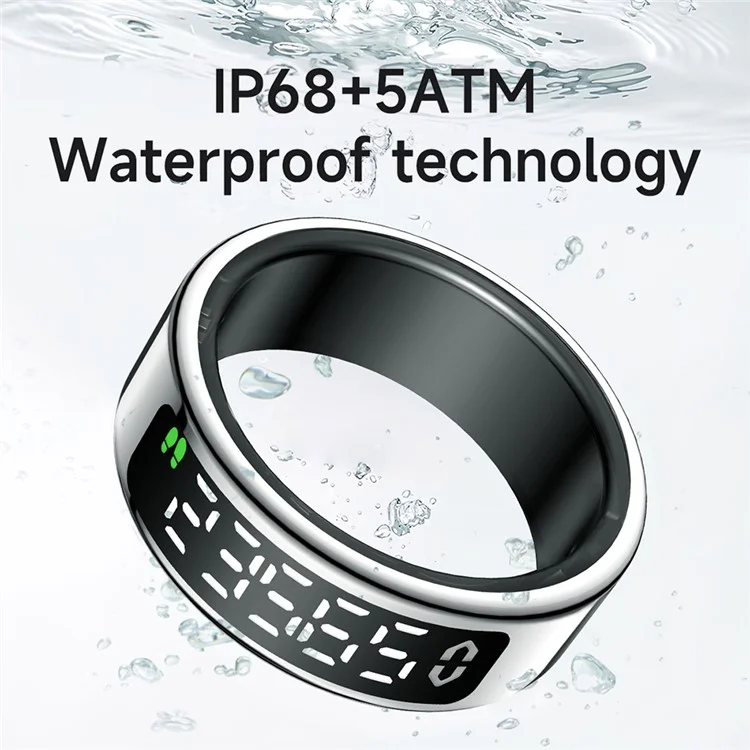 SY01 Digital Display Smart Ring Sleep Tracker Blood Oxygen Heart Rate Monitor with Charging Case - Black / Size 8