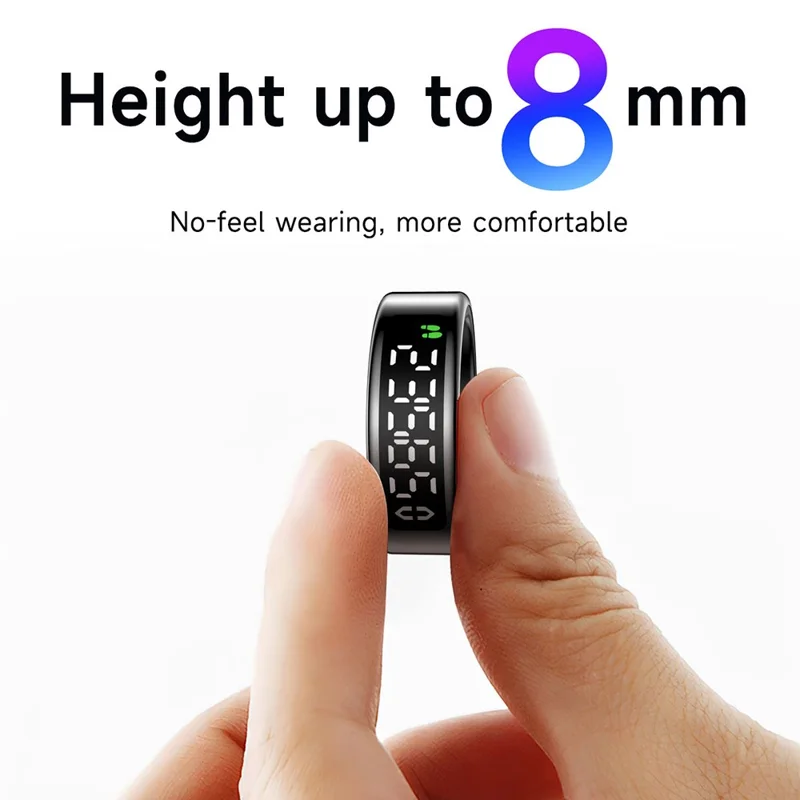SY01 Digitale Display Smart Ring voor Slaap-, Bloedzuurstof- en Hartslagmonitor met Oplaadcase - Zwart / Maat 13