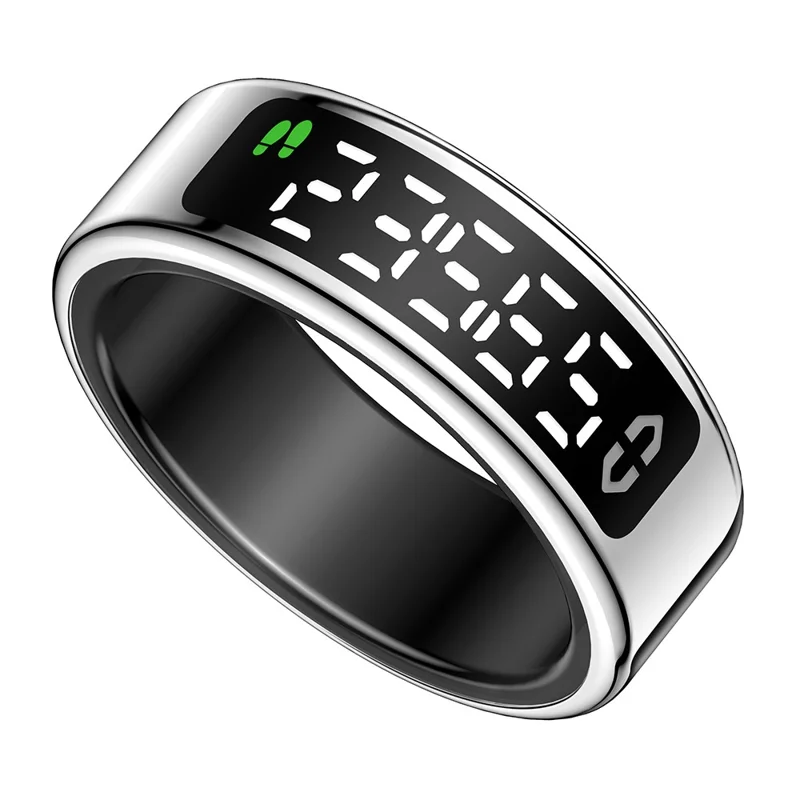 SY01 Digital Display Smart Ring Sleep Blood Oxygen Heart Rate Monitor Ring with Charging Case - Silver / Size 13