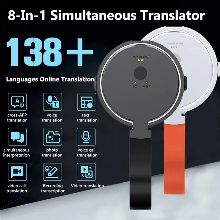 X9 8 In 1 Smart Translator Video Call Translation APP Simultaneous Interpretation for International Business - Black